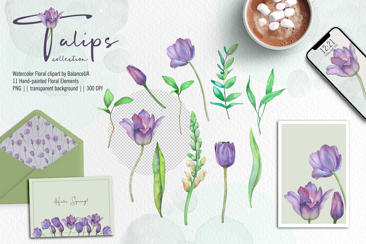 Tulip Watercolor Clipart, Tulip PNG, an Illustration by BalanceUA (Photo 2 of 5)