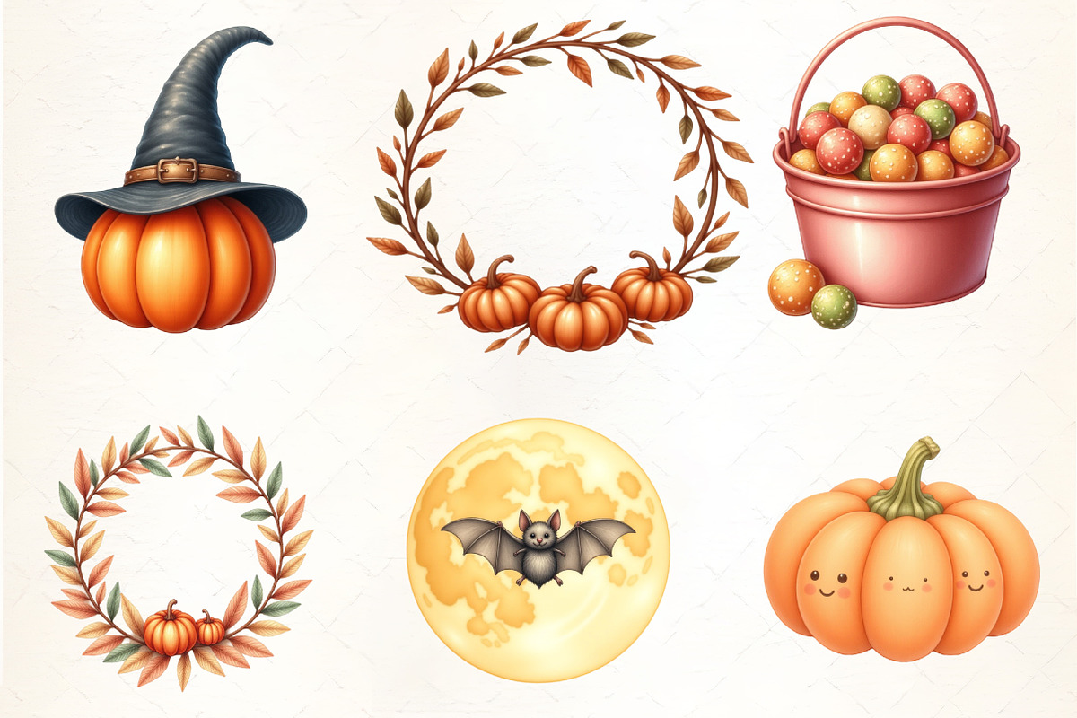 Watercolor Cozy Halloween Clipart, an Illustration by CrexoraLab (Photo 2 of 5)