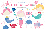 Little Mermaid fun clipart, an Illustration by Poppymoondesign (Thumbnail 1 of 3)
