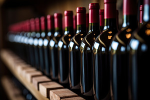 Wine bottles on the wooden wine shelf, a Food & Drink Photo by AlyaAnd