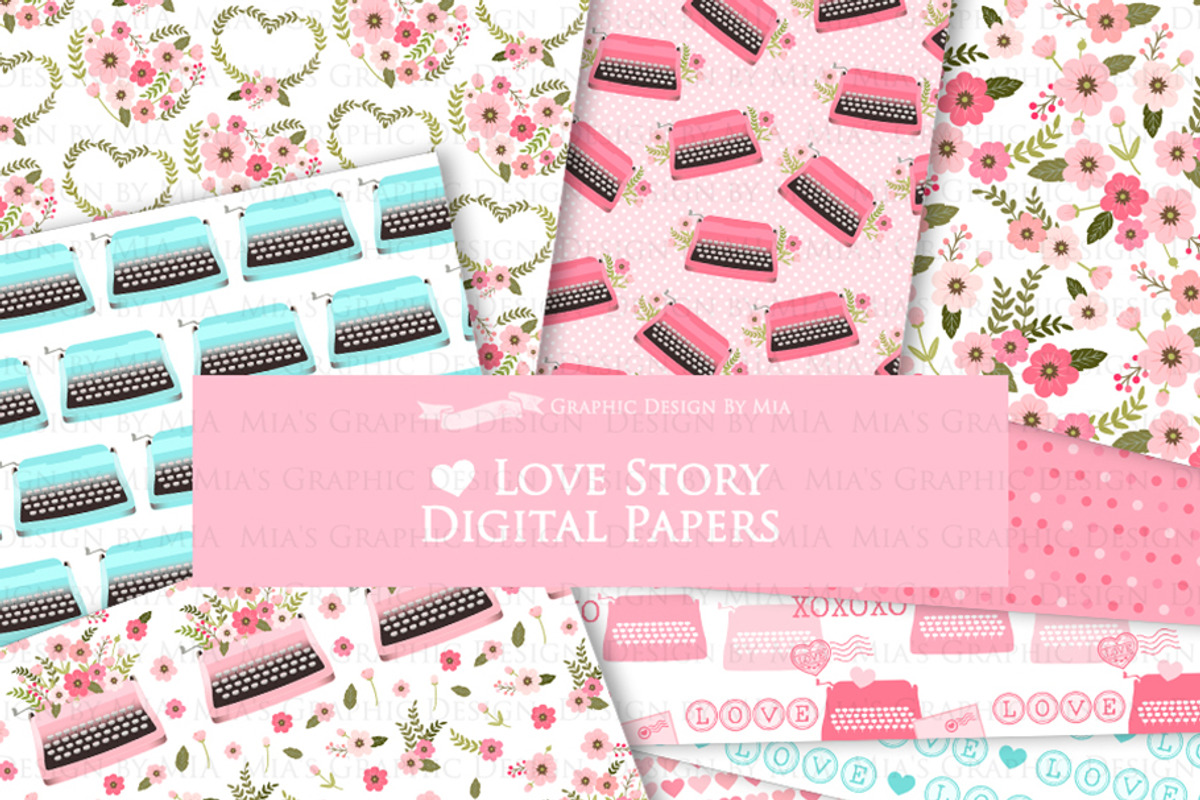 Love Typewriter Pink and Light Blue, an Illustration by Mia's Graphic Design (Photo 8 of 9)