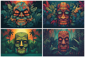 28 Polynesian Tiki Mask Illustration