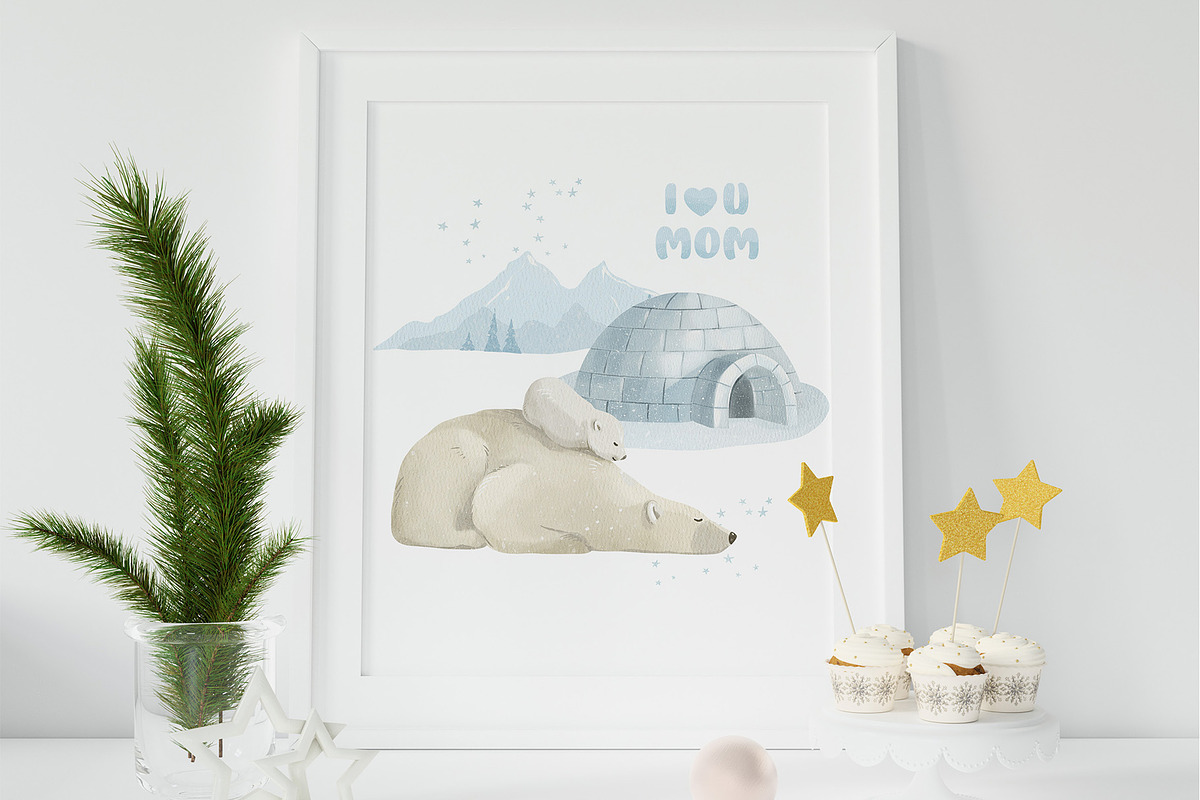 Watercolor Polar Bears Clipart, an Object Graphic by ArtGiftsStudio (Photo 5 of 5)