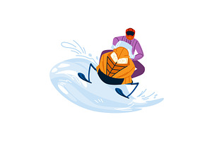Snowmobiler riding snowmobile on, a Sport Illustration by pikepicture