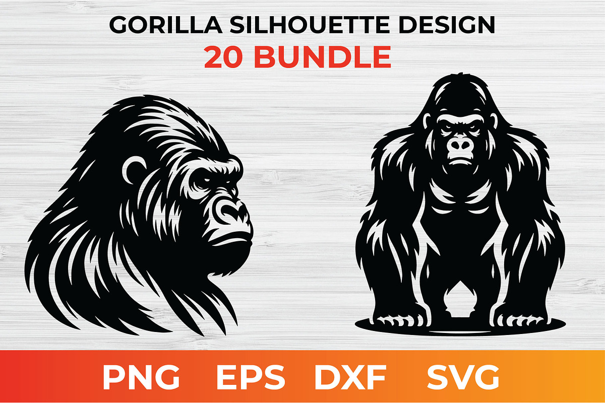 Gorilla Silhouette Design bundle, an Animal Illustration by bossdesigner (Photo 3 of 3)