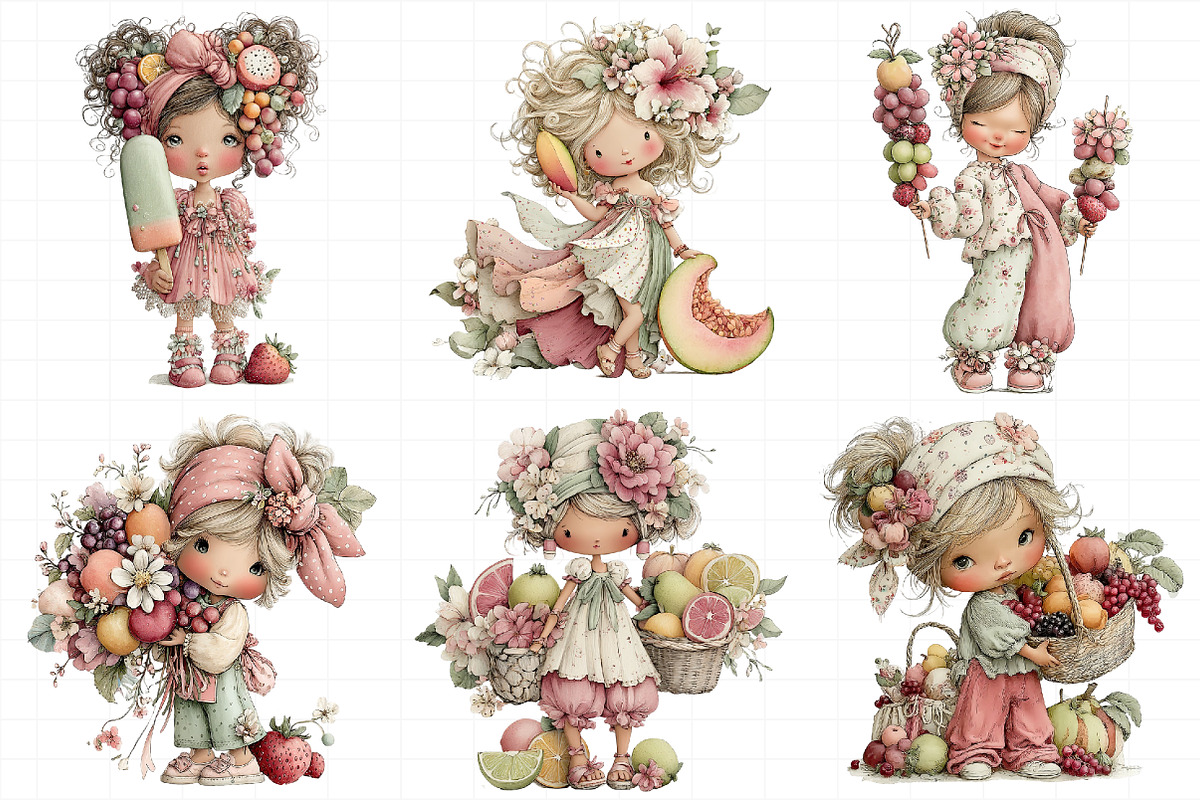 Whimsical Summer Fruit Girls Clipart, an Illustration by Daily.Designs (Photo 3 of 8)