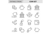 Coin line icon vector set, an Outline Icon by ElineDesign (Thumbnail 1 of 3)