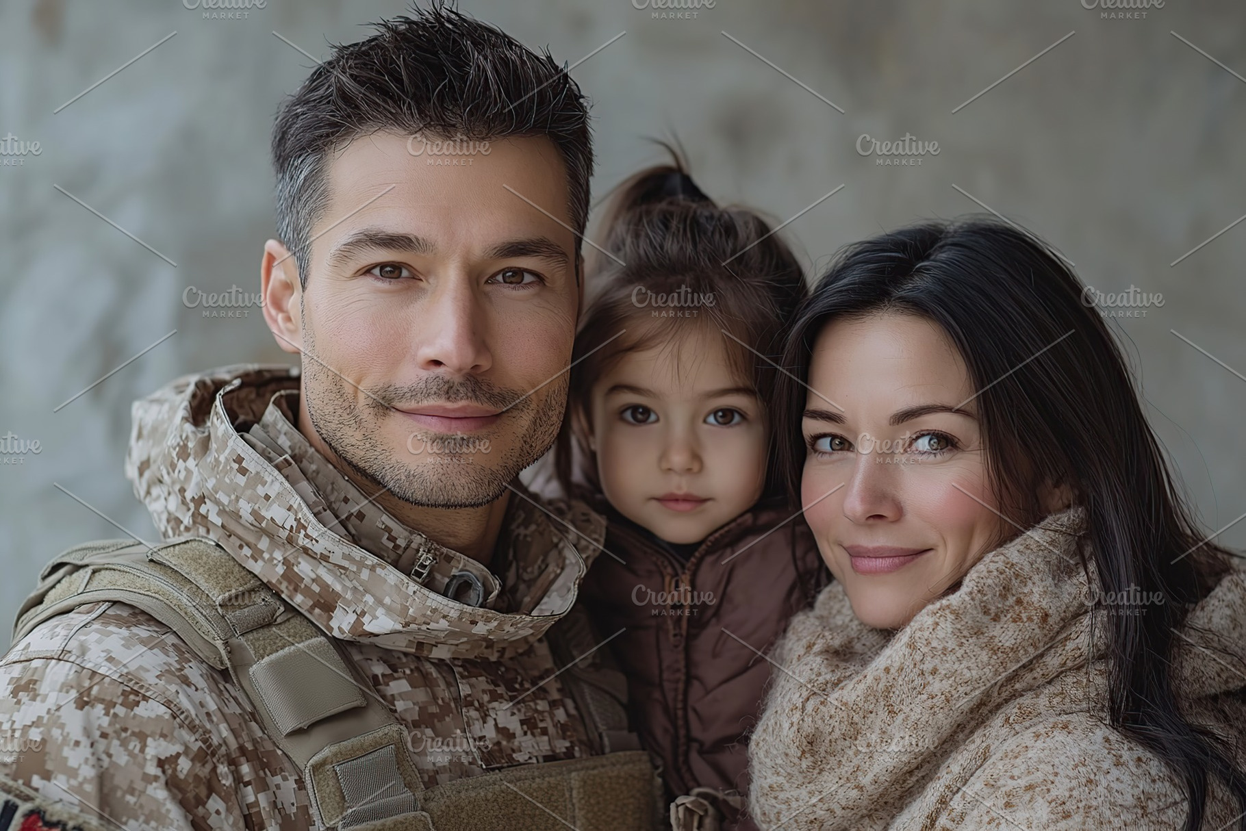 Portrait of military soldier in uniform with his wife and daughter, a Person Photo by AlyaAnd