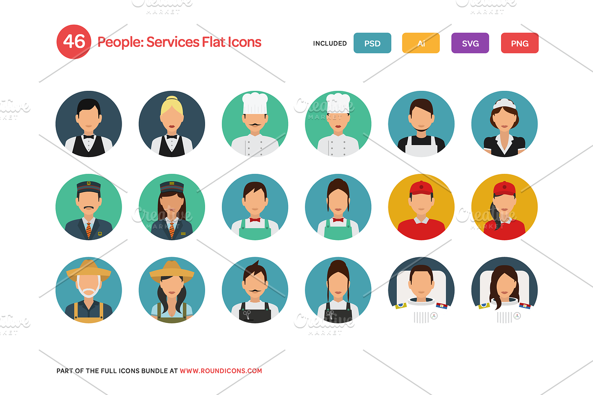 People: Service Flat Icons Set preview 3