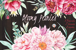 Bloomy Peonies Watercolor