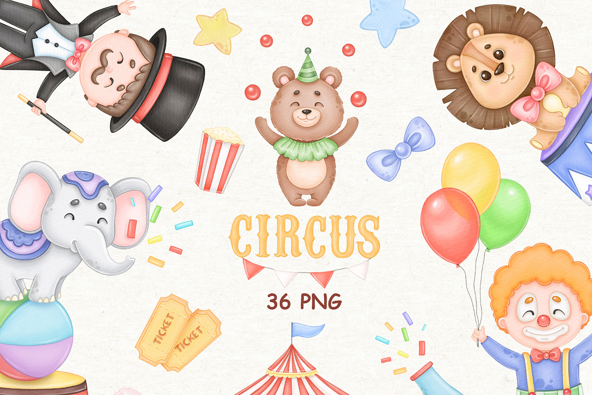 Circus and Animals Clipart, an Animal Illustration by ekossa_art (Photo 1 of 7)