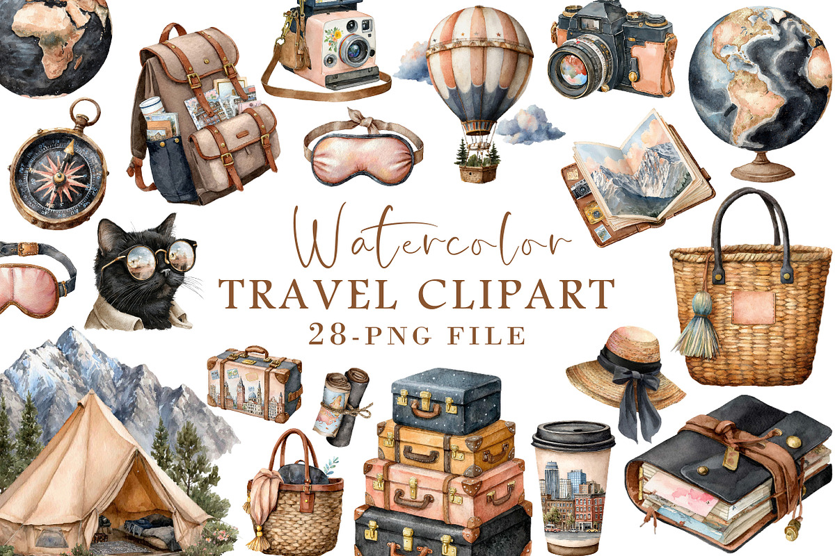 Watercolor Travel clipart, an Illustration by Libby Wishes (Photo 1 of 4)