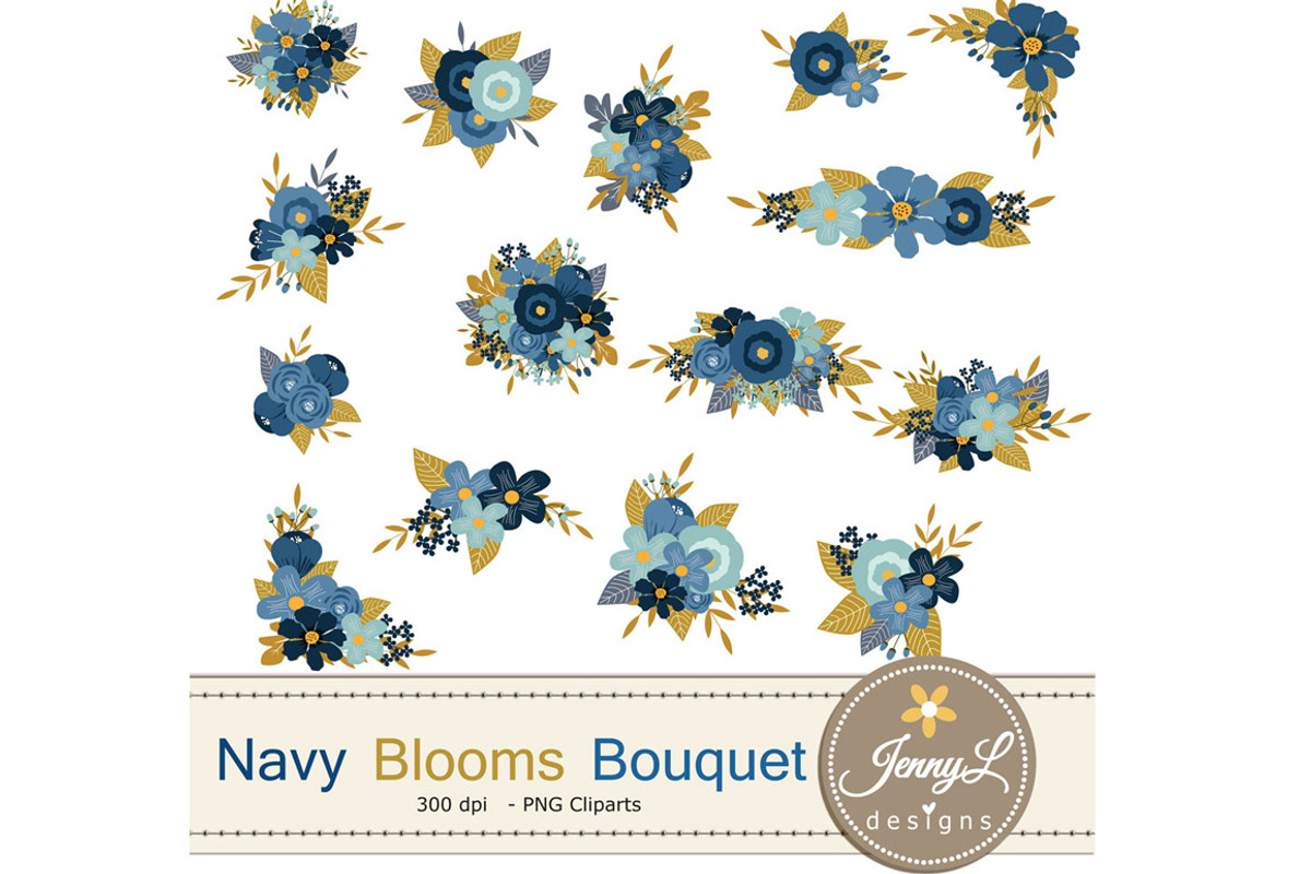 Navy Blue Floral Bouquet, an Illustration by JennyL Designs (Photo 1 of 4)