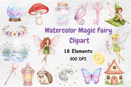 Watercolor Magic Fairy Clipart