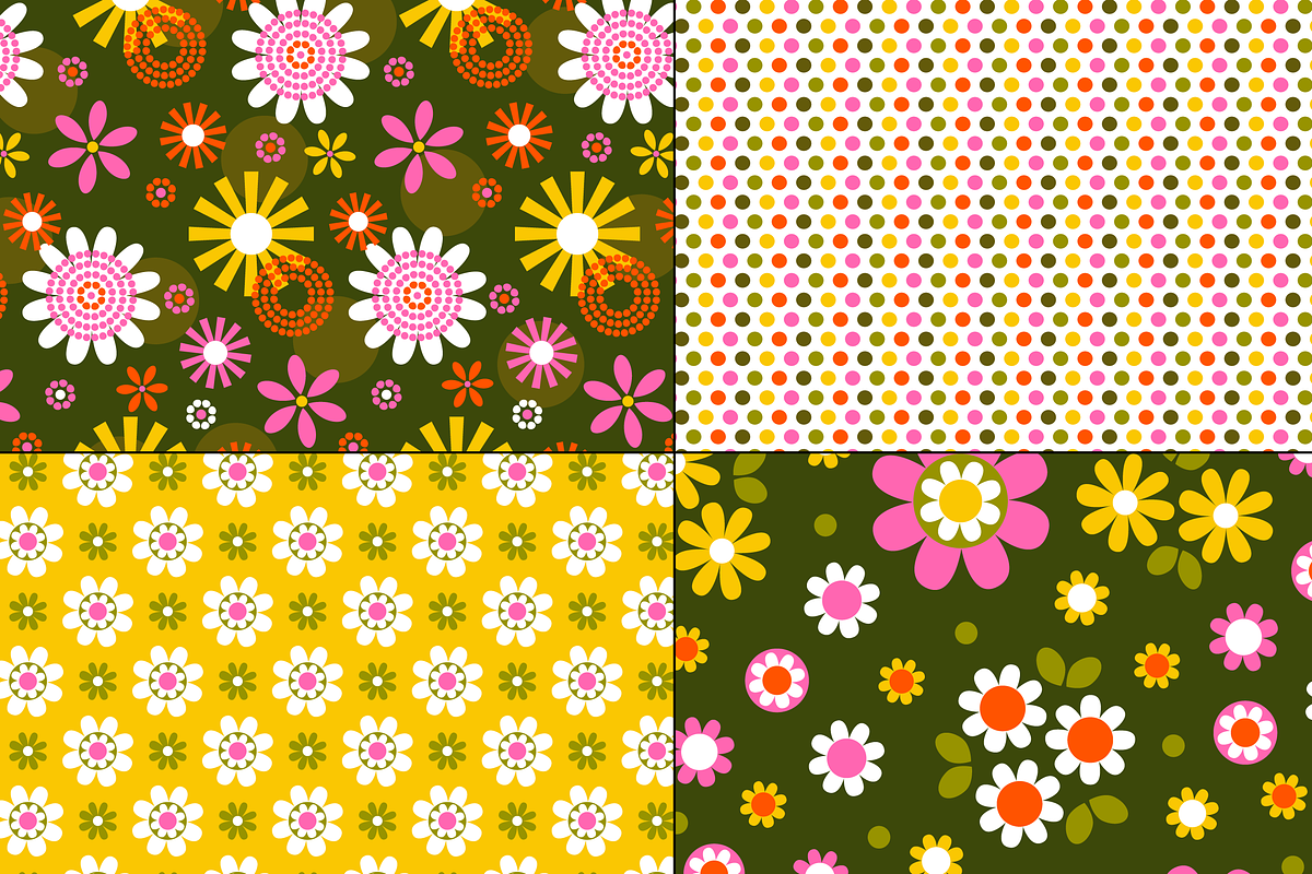 Mod Floral Seamless Vector Patterns, a Pattern Graphic by Melissa Held ...