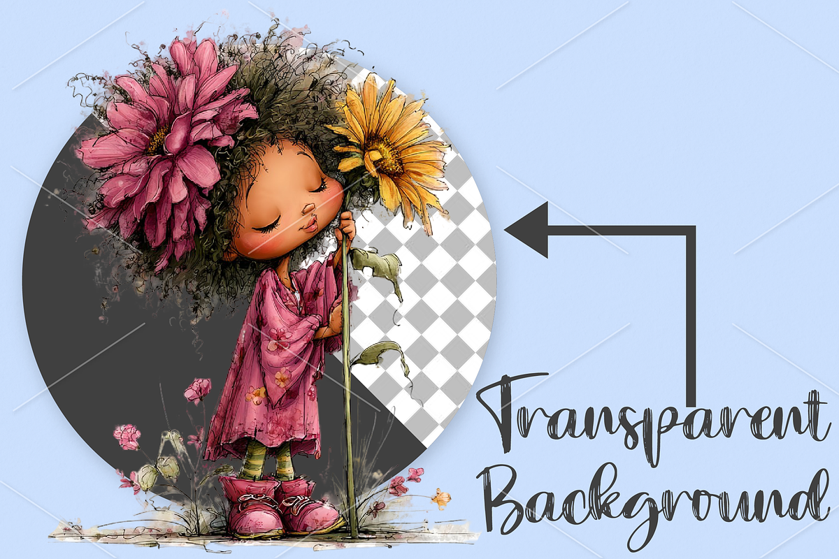 Summer Funny Sunflower Girls Clipart, a Seasonal Illustration by Canvas Craft (Photo 2 of 7)