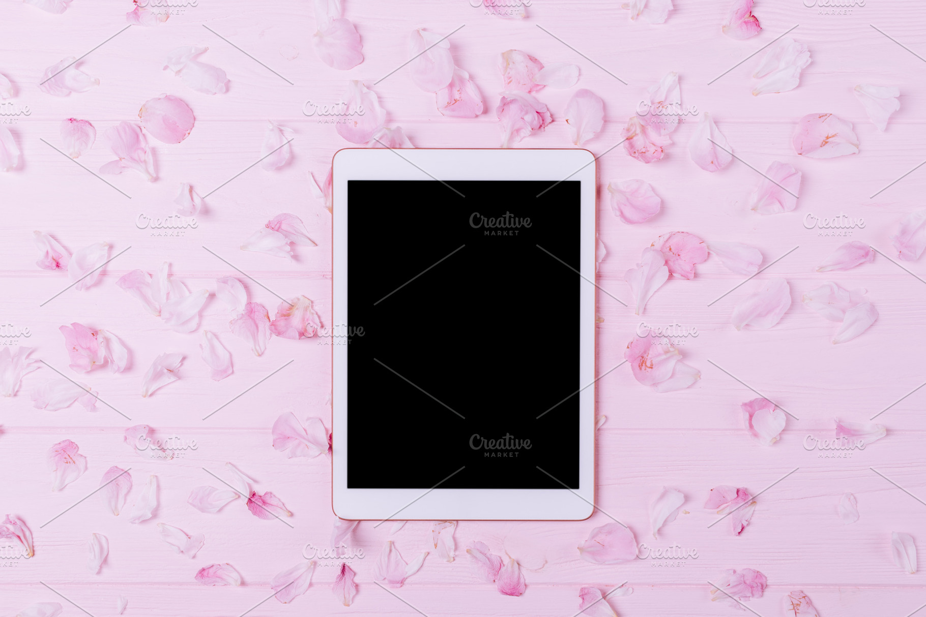 Festive flat lay composition electronic tablet, a Technology Photo by progressman