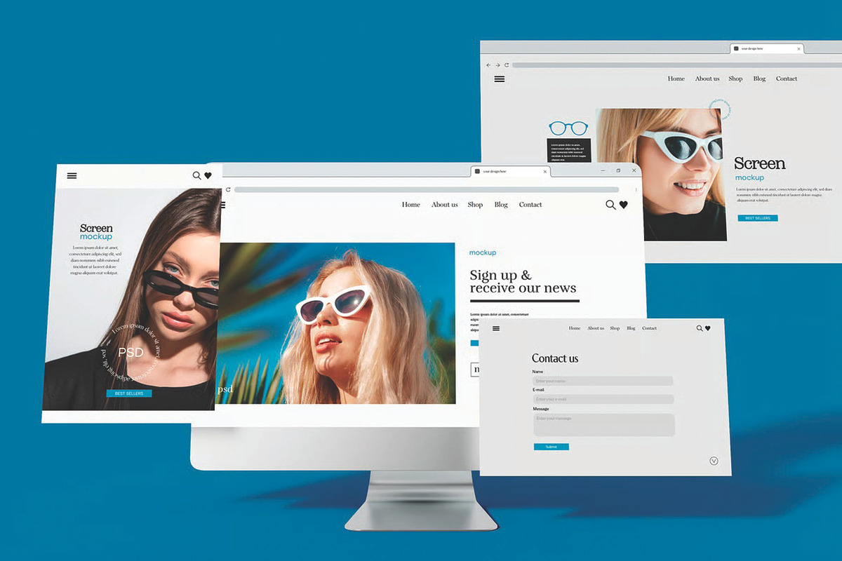 Computer with UI Screen Mockup, an Advertising Mockup by skybluecreative (Photo 2 of 3)