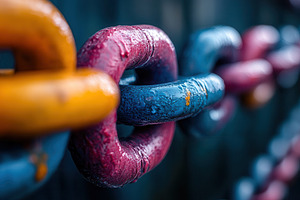 Colorful metallic chains arranged in, a Photo by Tanuart