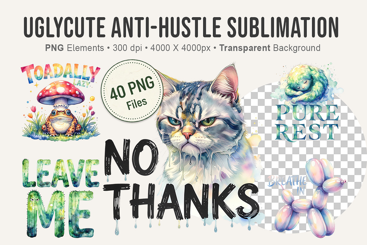 UglyCute Anti-Hustle Sublimation PNG, an Illustration by Artnoy (Photo 1 of 8)