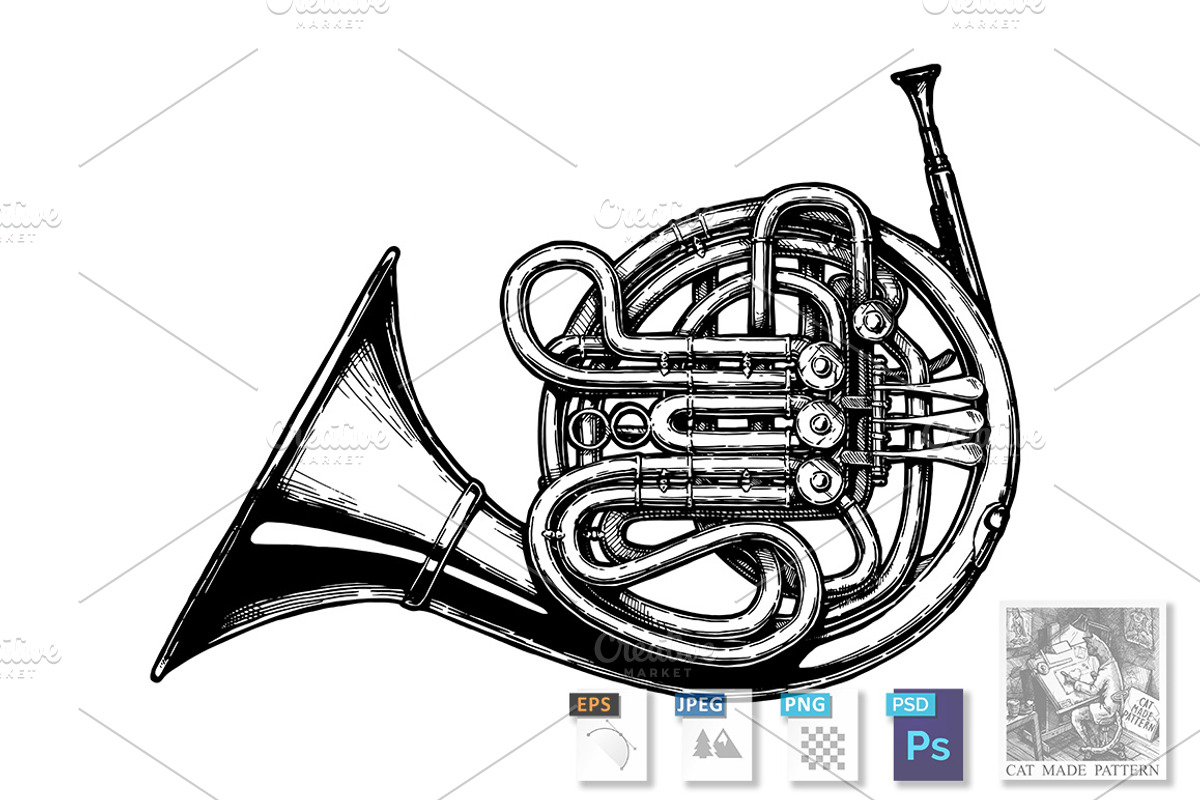 French horn, an Object Illustration by CatMadePattern
