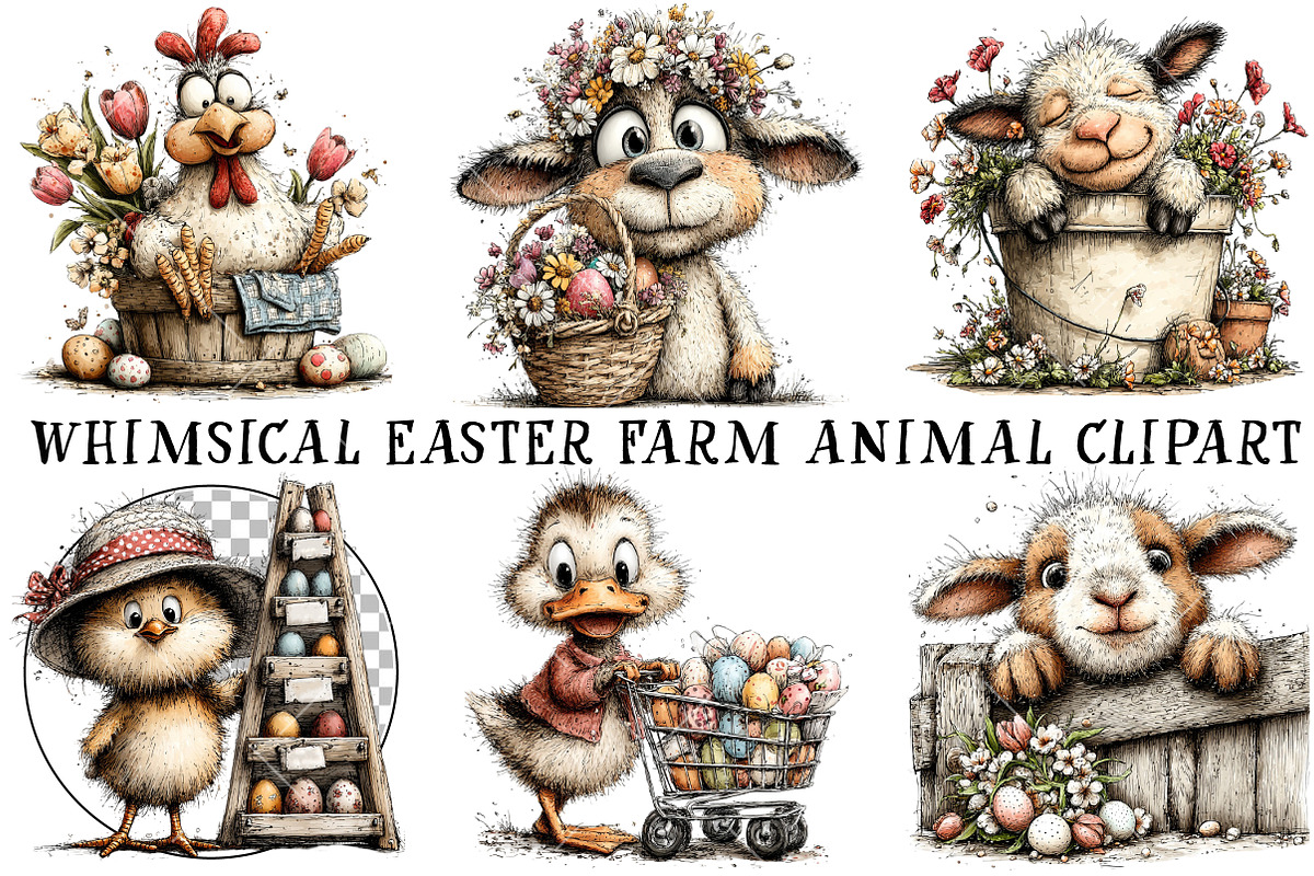 Whimsical Easter Farmhouse Clipart, an Illustration by OK Design (Photo 2 of 6)