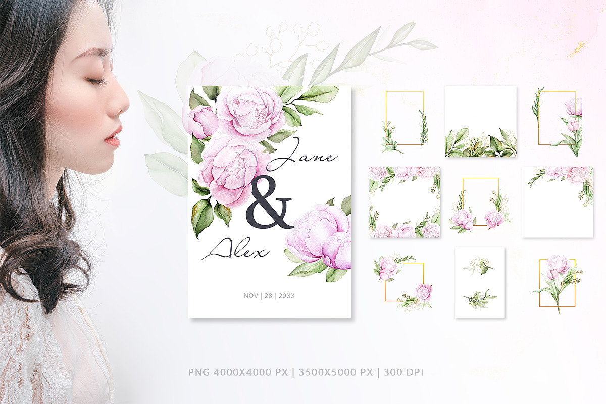 Peonies & Gold light watercolor set, an Object Graphic by Integrity_store (Photo 4 of 8)