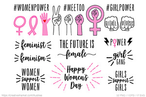 Womes's day, feminist set, vector