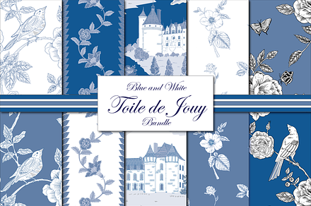 Toile de Jouy Patterns - Blue White, a Pattern Graphic by RachelStudio