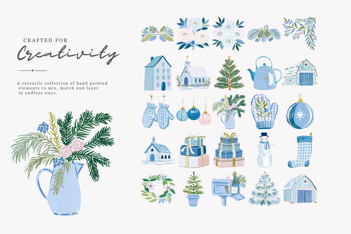 blue Christmas watercolor clipart, a Decorative Illustration by Patishop Art (Photo 11 of 13)