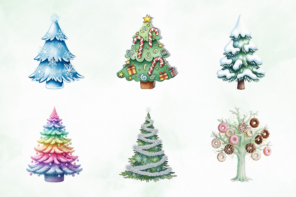 Cute Doodle Christmas Tree Clipart, an Illustration by Creative Art (Photo 6 of 9)