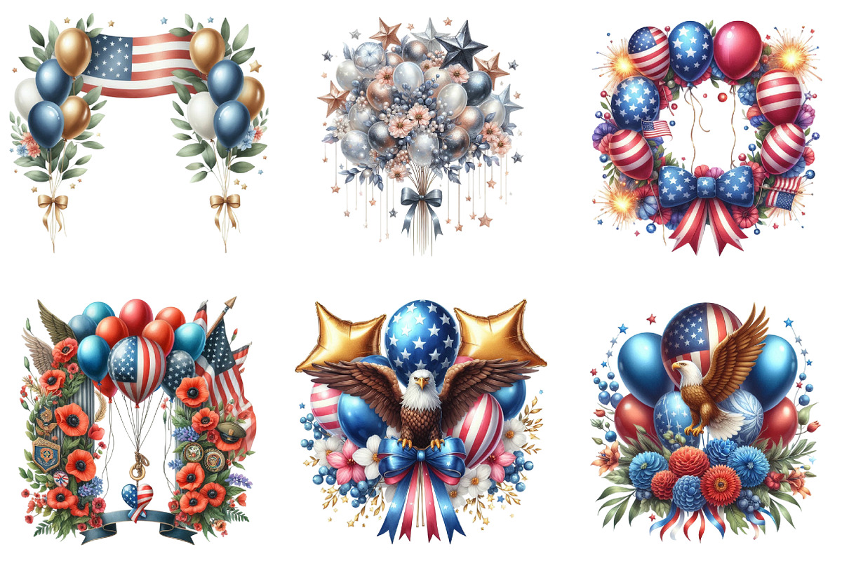 Memorial Day Balloon Arch Clipart, a Seasonal Illustration by DreamArtGraphic (Photo 2 of 4)