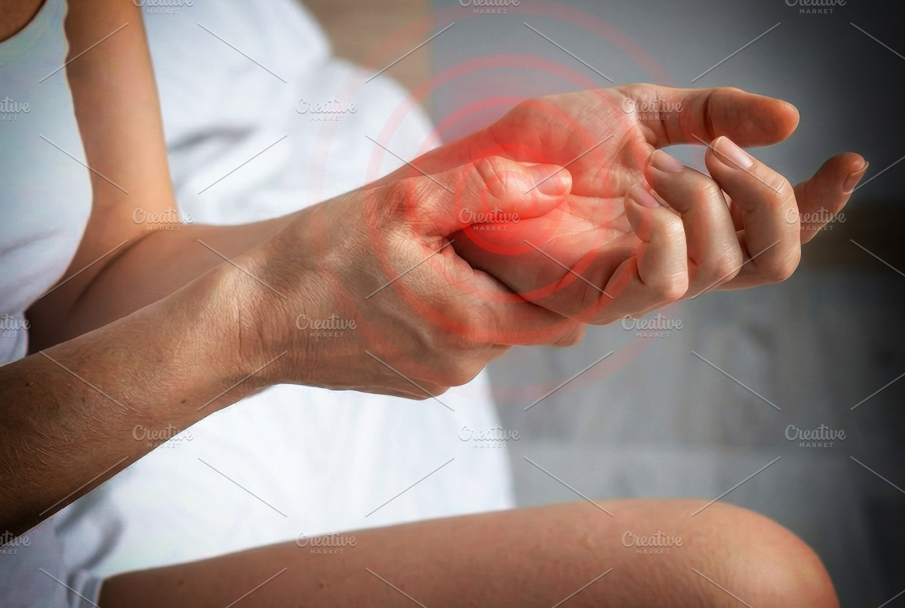 Title: Woman Holding Wrist With Joint Pain, a Health & Medical Photo by Davizro's Market