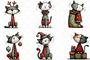 Whimsical Christmas Cats Clipart PNG, an Animal Illustration by Black Bird Studio (Thumbnail 4 of 5)