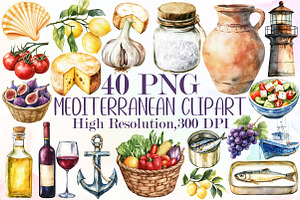 Mediterranean Watercolor Clipart, an Illustration by Sublimation Artist