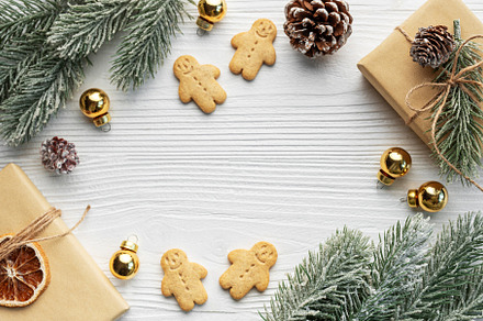 Christmas gifts, gingerbread cookies, decorations with christmas, a Holiday Photo by Olena Rudo
