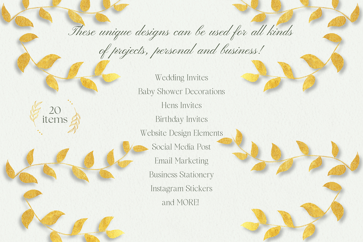 Gold Glitter Leaves Clipart, a Decorative Illustration by Minky Moo Creations (Photo 9 of 17)