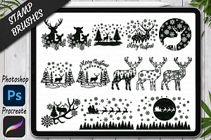 Christmas Deers Stamps Procreate.