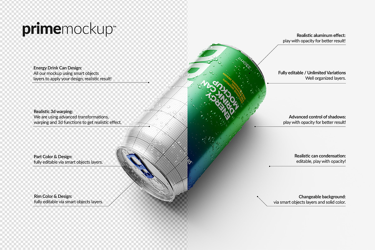 330 ml Energy Drink Can Mockup Set, a Packaging Mockup by PrimeMockup (Photo 4 of 11)