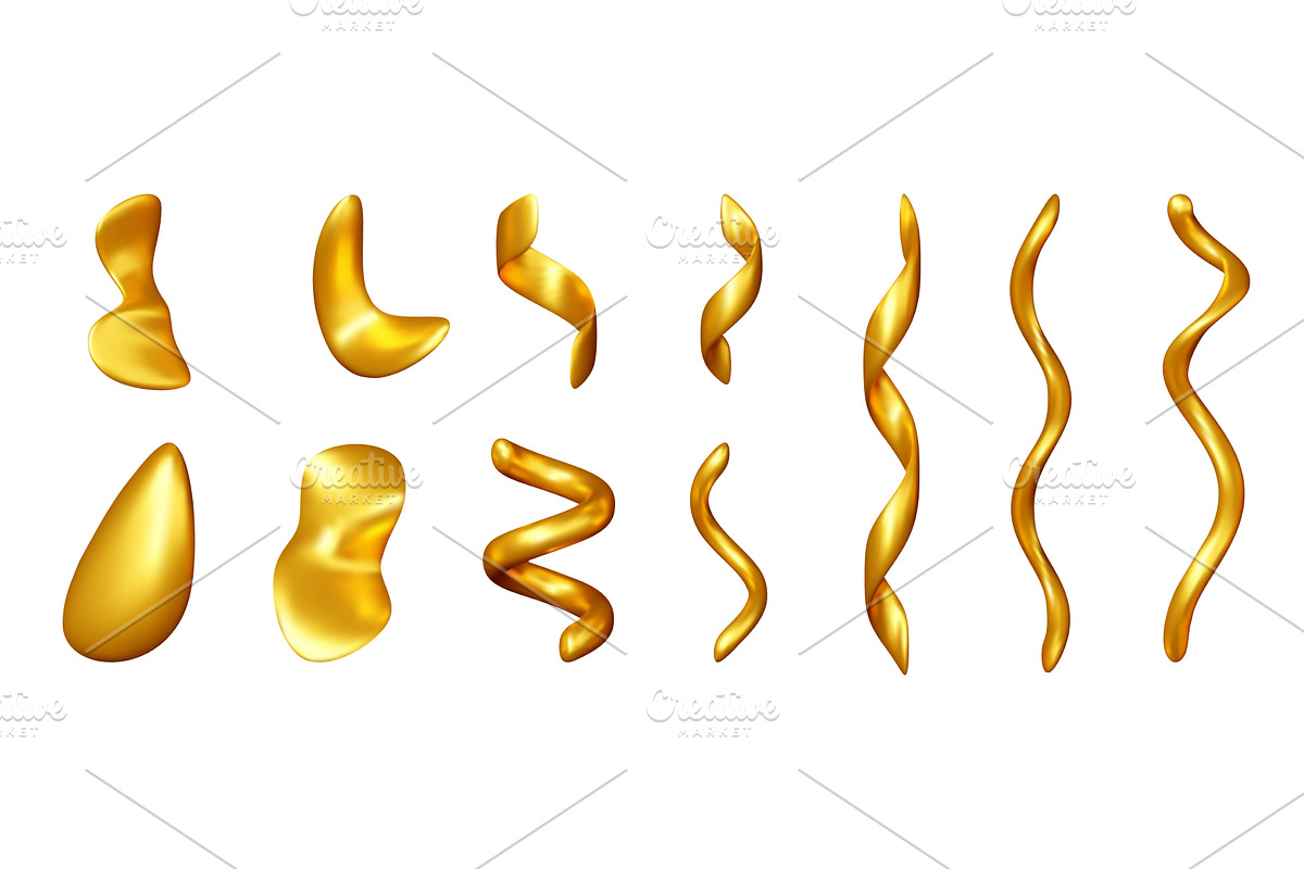 Collection of golden 3D metallic, an Object Illustration by Abscent
