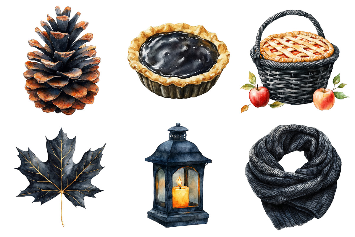 Watercolor Black Autumn Clipart, an Illustration by Daily.Designs (Photo 3 of 5)