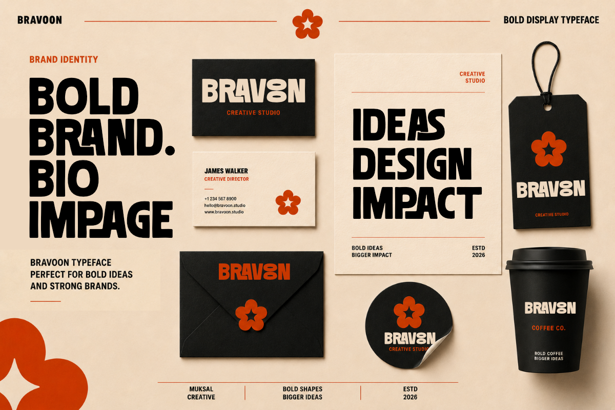 Bravoon — Bold Display Typeface, a Sans Serif Font by Muksal Creative (Photo 3 of 12)