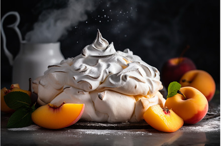 Peach meringue fruits. Generate Ai, a Food & Drink Photo by Ylivdesign