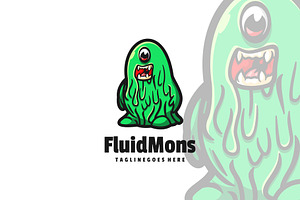 Fluid Monster Mascot Cartoon Logo.