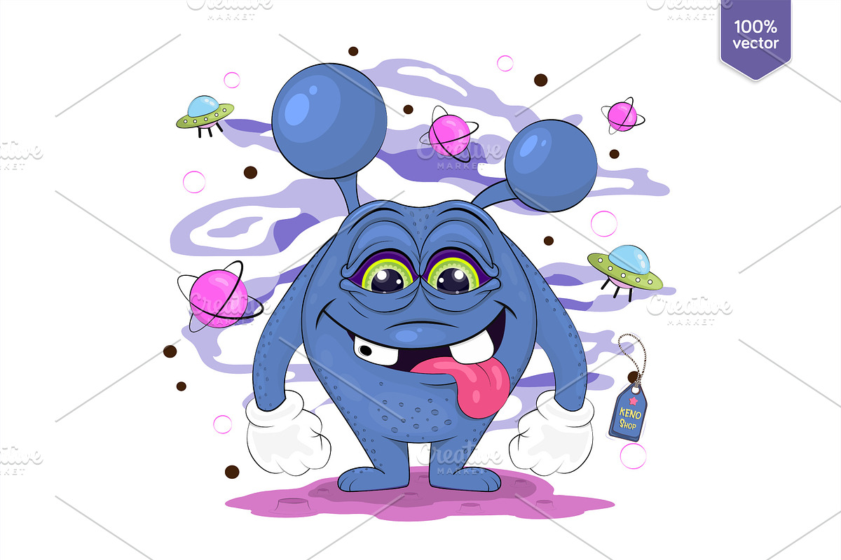Cute cartoon alien. Tshirt, PNG., an Animal Illustration by KENO Mascots (Photo 2 of 4)