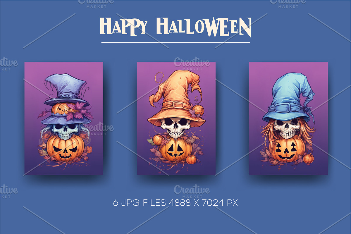 Set Halloween Skull posters. Clipart, a Decorative Illustration by KENO Mascots (Photo 2 of 5)