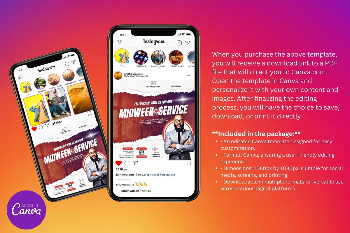 Midweek Service Instagram Post, a Social Media Template by Mishek Munene (Photo 3 of 4)