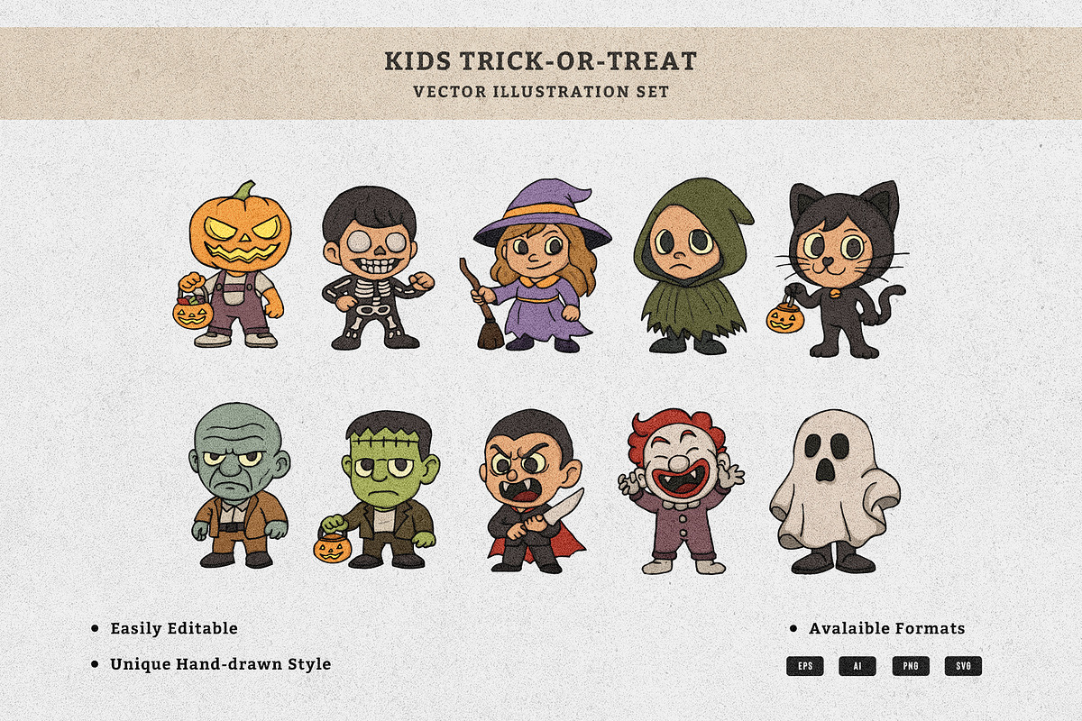Kids Trick-or-Treat Illustration, an Illustration by MEANDSTUDIO (Photo 1 of 11)