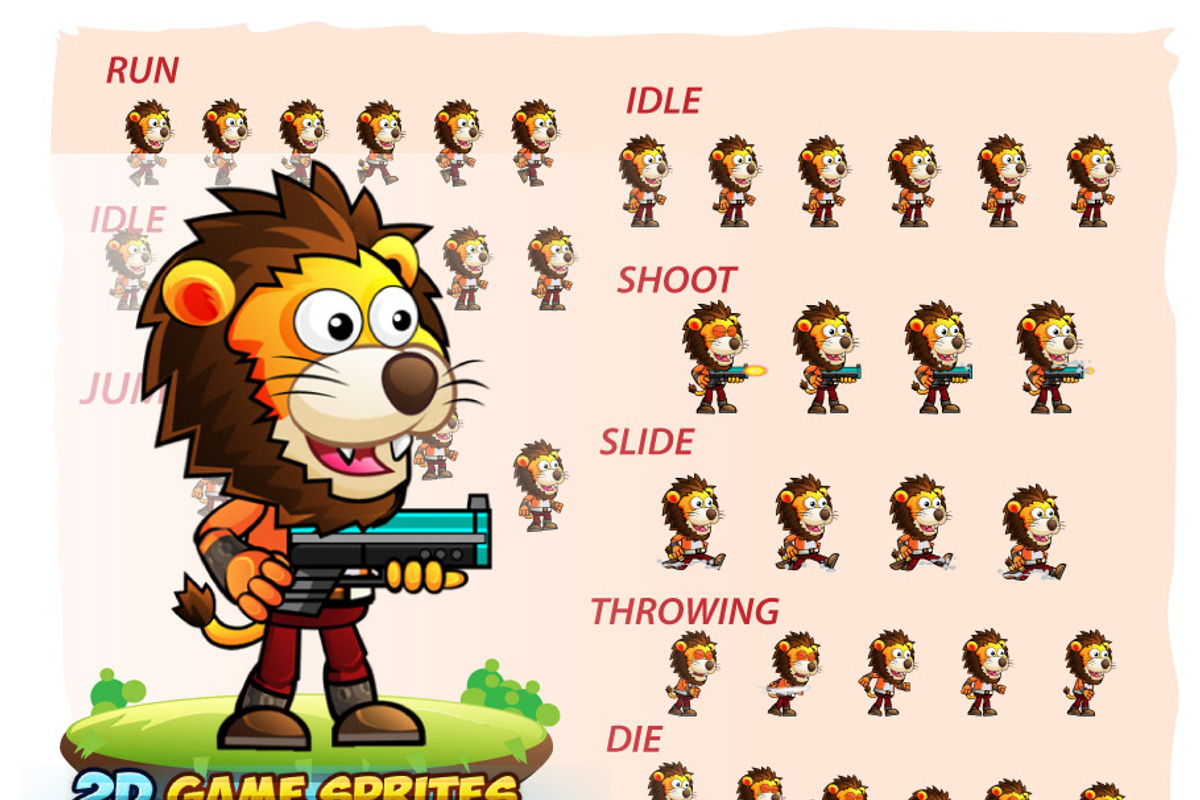 Lion Warrior 2D Game Character Sprit, an Illustration by DionArtworks (Photo 2 of 3)