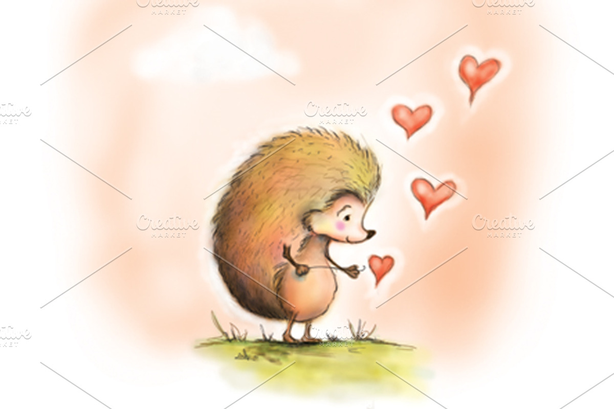 Hedgehog & Love Hearts Illustration, an Animal Illustration by Shadowspark (Photo 3 of 3)